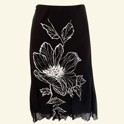 Valentino Jeans Womens Black & White Floral Chiffon Skirt UK 14 EU 40 US 8 IT 46 - Timelessfashions