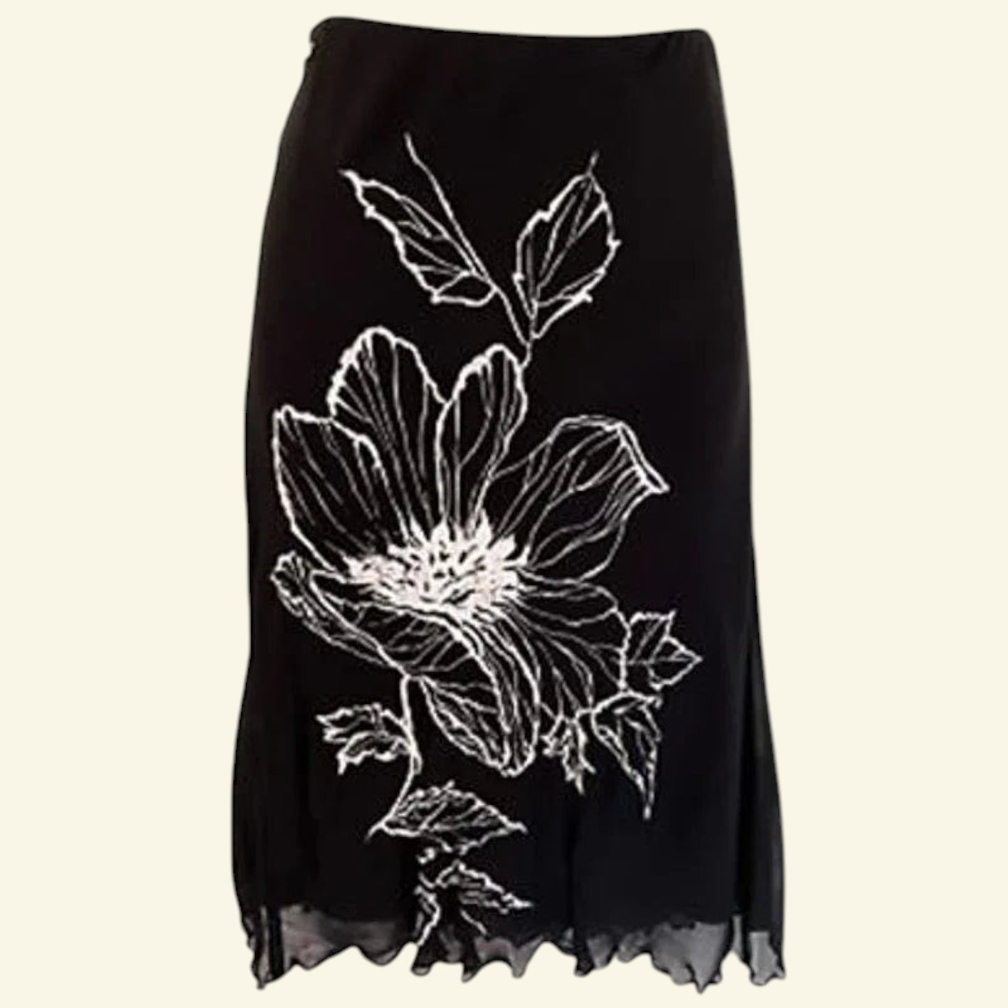 Valentino Jeans Women's Black & White Floral Chiffon Skirt UK 12 EU 40 US 8 IT 44 - Timelessfashions