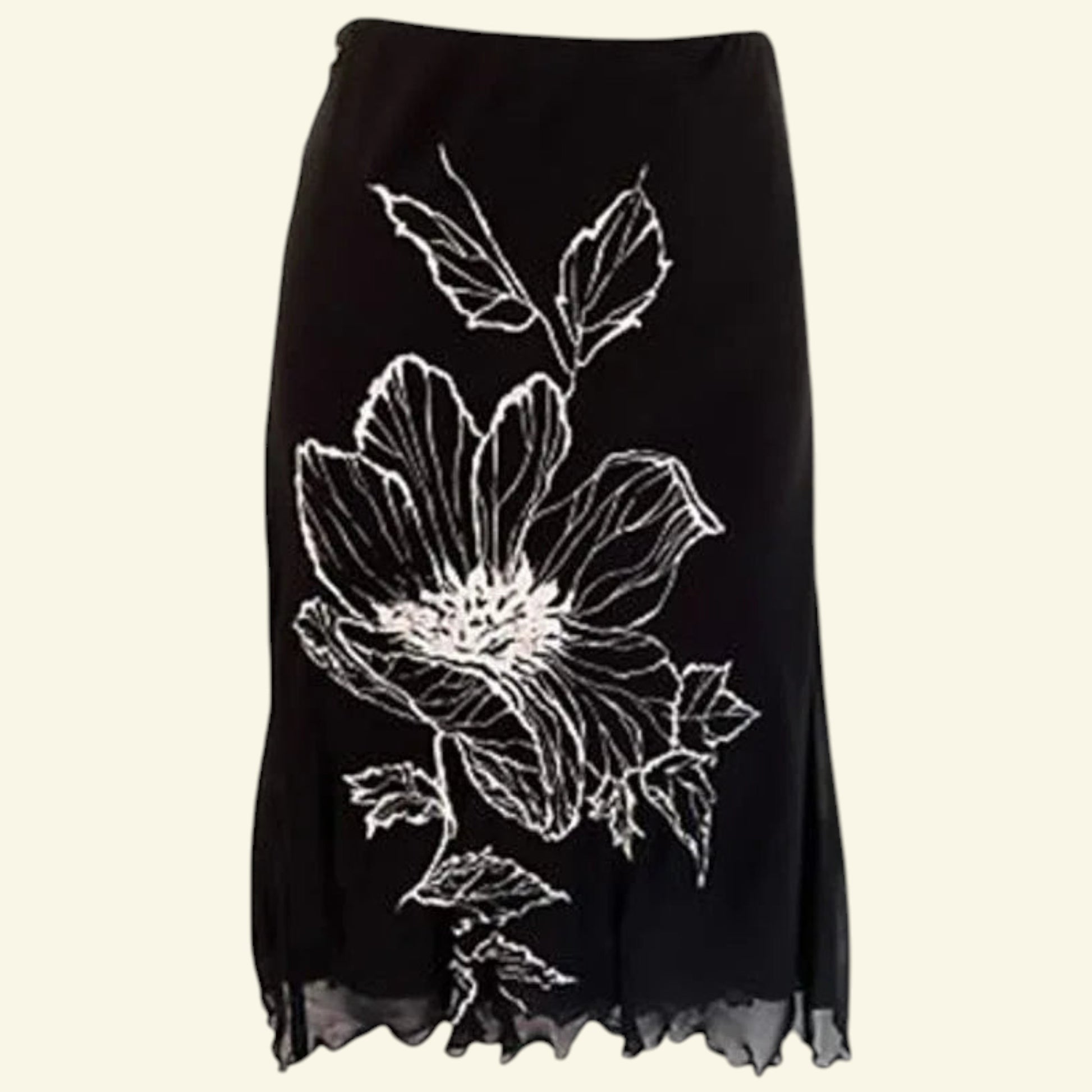 Valentino Jeans Women's Black & White Floral Chiffon Skirt UK 12 EU 40 US 8 IT 44 - Timelessfashions