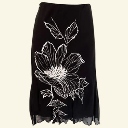 Valentino Jeans Women's Black & White Floral Chiffon Skirt UK 12 EU 40 US 8 IT 44 - Timelessfashions