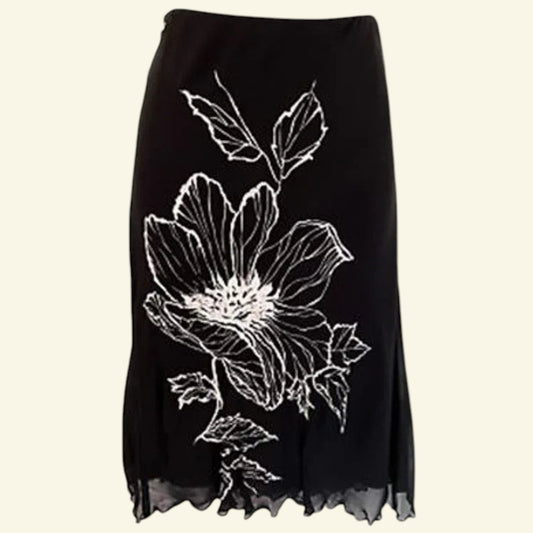 Valentino Jeans Women's Black & White Floral Chiffon Skirt UK 12 EU 40 US 8 IT 44 - Timelessfashions