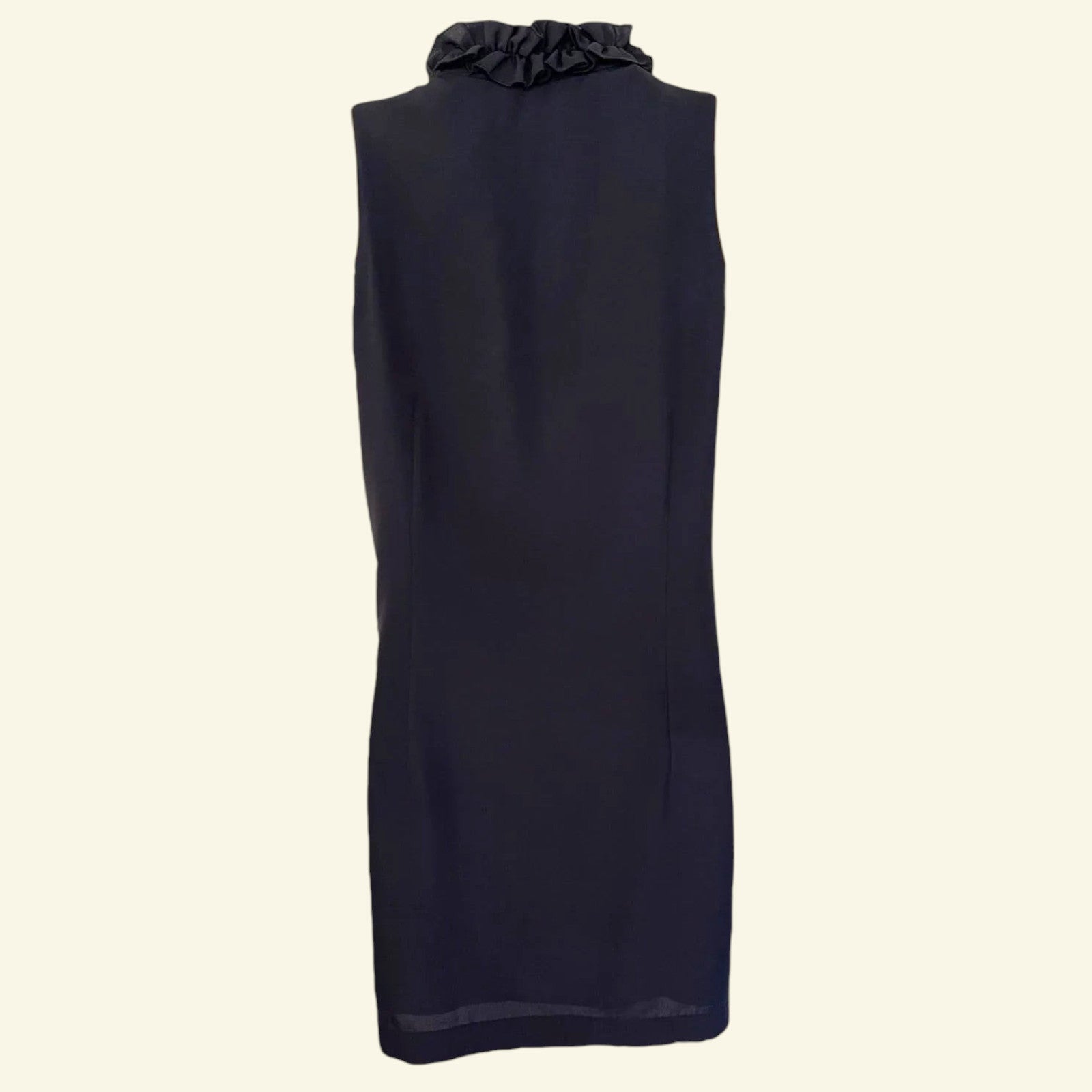 John Rocha Navy Ruffle Neck Sleeveless Shift Dress Petite UK 12 US 8 EU 40 - Timelessfashions