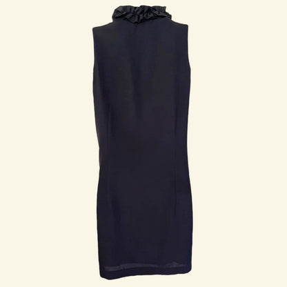 John Rocha Navy Ruffle Neck Sleeveless Shift Dress Petite UK 12 US 8 EU 40 - Timelessfashions