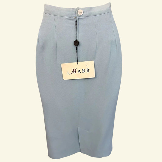 Mabb Vintage Baby Blue Crepe Summer Pencil Skirt UK 10 US 6 EU 38 - Timelessfashions