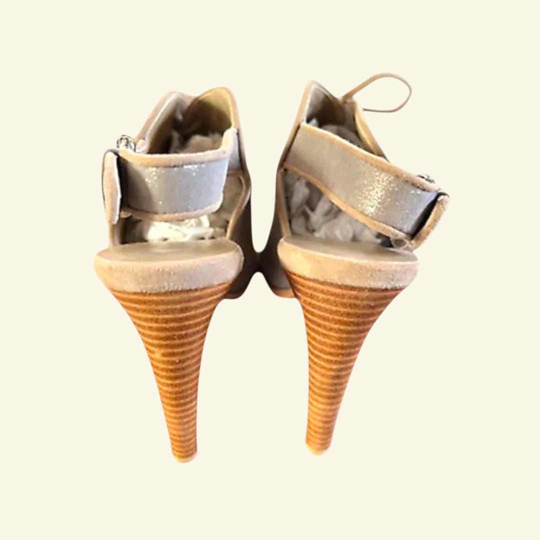 Karen Millen Neutral Shimmer Suede Lace Up Peep Toe Shoes UK 7.5 EU 41 - Timelessfashions
