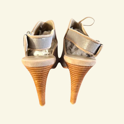 Karen Millen Neutral Shimmer Suede Lace Up Peep Toe Shoes UK 7.5 EU 41 - Timelessfashions