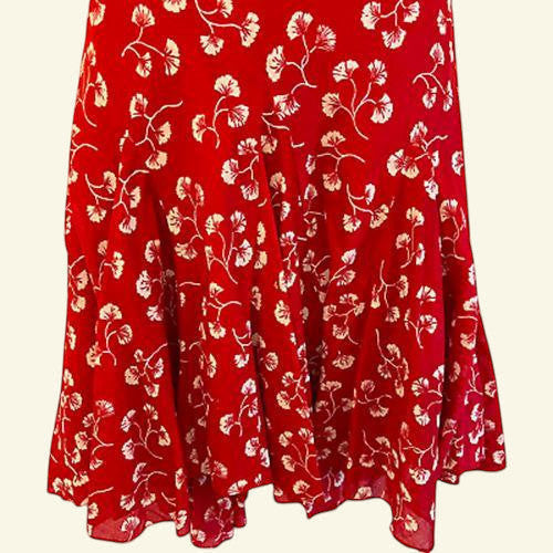 Ralph Lauren Red & White Cotton Floral Skirt Size S Approx UK 10/12 US 6/8 EU 38/40 - Timelessfashions