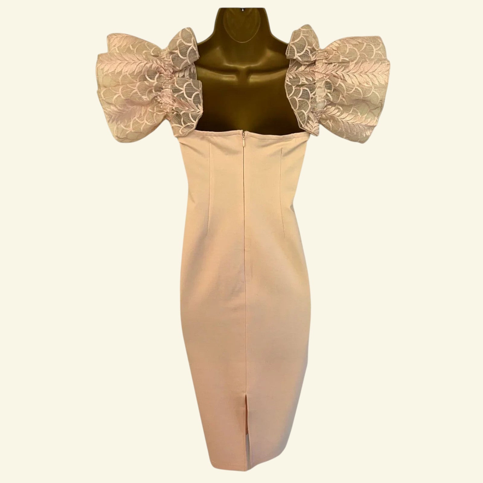 Coast Blush Peach Off The Shoulder Sleeve Bodycon Stretch Dress UK 14 US 10 EU 42 - Timelessfashions