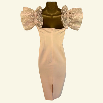 Coast Blush Peach Off The Shoulder Sleeve Bodycon Stretch Dress UK 14 US 10 EU 42 - Timelessfashions