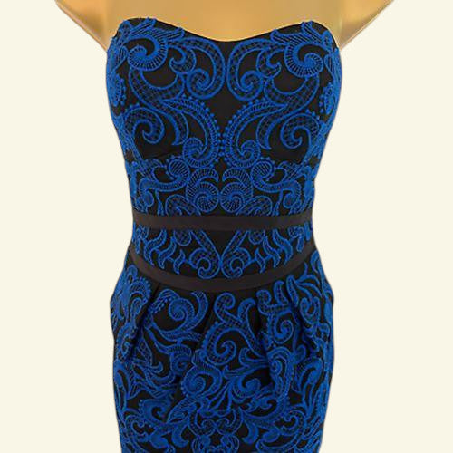 Karen Millen Royal Blue & Black Bodycon Peplum Midi Dress UK 8 US 4 EU 36 - Timelessfashions