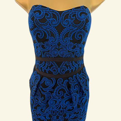 Karen Millen Royal Blue & Black Bodycon Peplum Midi Dress UK 8 US 4 EU 36 - Timelessfashions