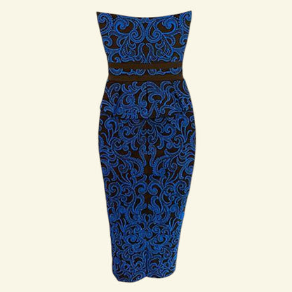 Karen Millen Royal Blue & Black Bodycon Peplum Midi Dress UK 8 US 4 EU 36 - Timelessfashions