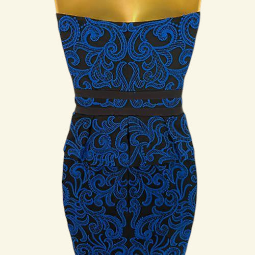 Karen Millen Royal Blue & Black Bodycon Peplum Midi Dress UK 8 US 4 EU 36 - Timelessfashions
