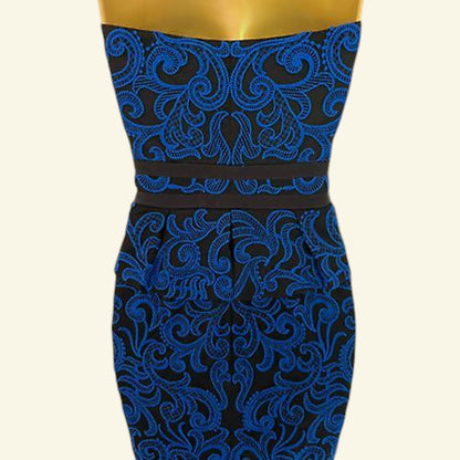 Karen Millen Royal Blue & Black Bodycon Peplum Midi Dress UK 8 US 4 EU 36 - Timelessfashions