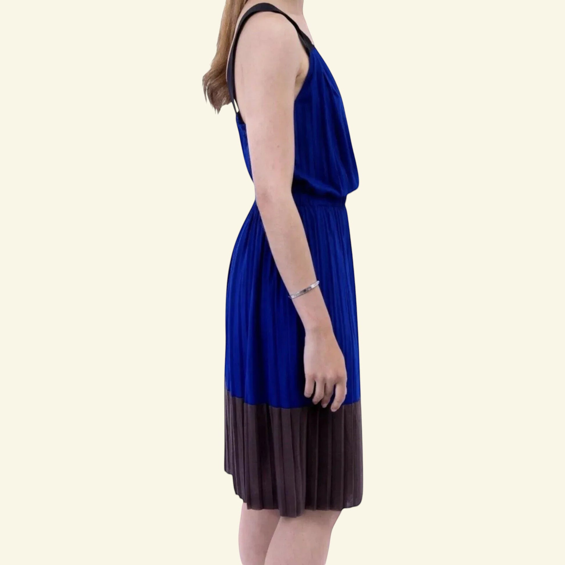 Hoss Intropia Blue & Brown Colour Block Pleated Sundress UK 10 US 6 EU 38 - Timelessfashions