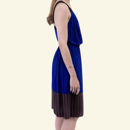 Hoss Intropia Blue & Brown Colour Block Pleated Sundress UK 10 US 6 EU 38 - Timelessfashions
