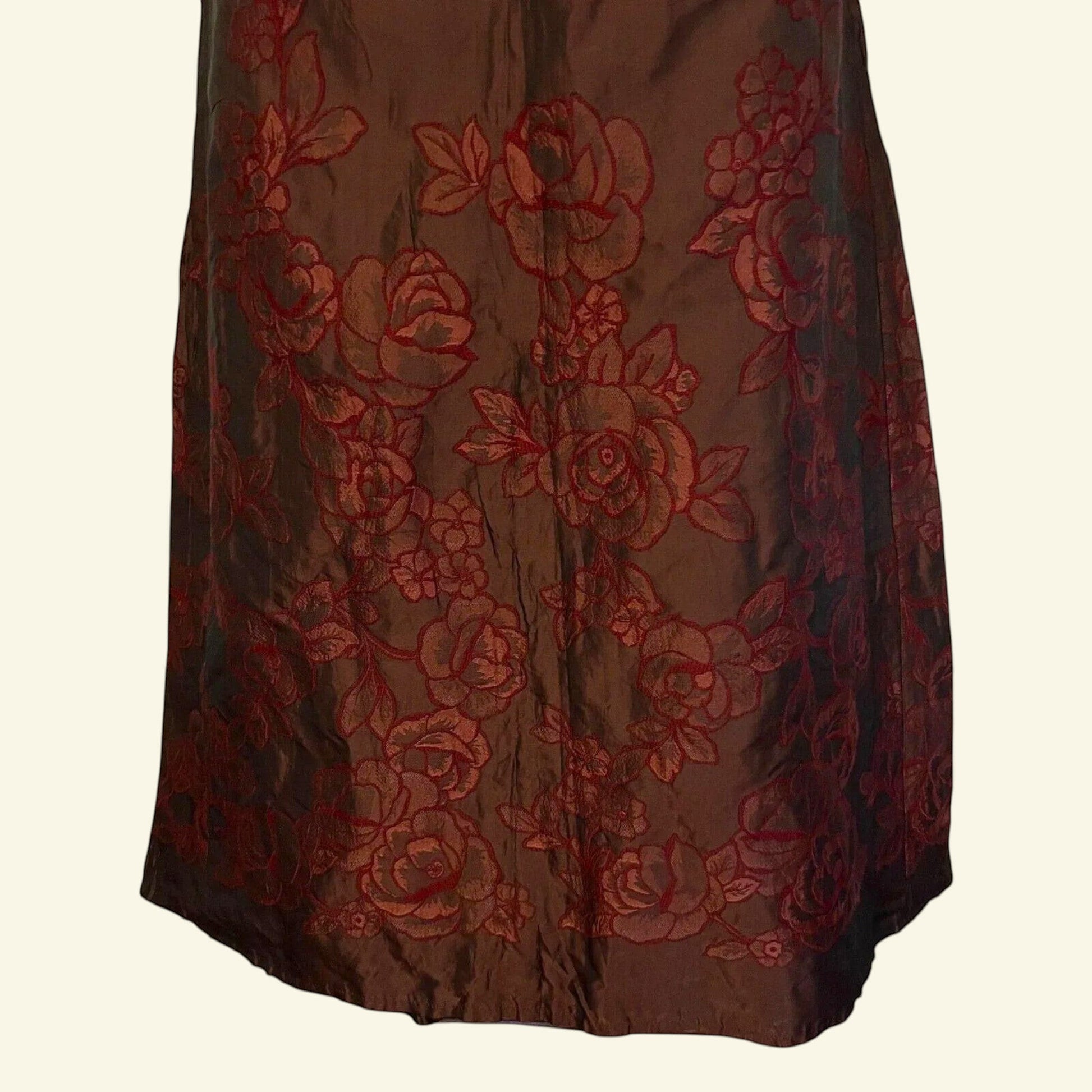 Marilyn Anselm Hobbs Claret Red Vintage Floral Metallic Long Skirt UK 8 US 4 EU 36 - Timelessfashions