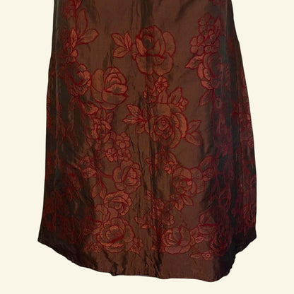 Marilyn Anselm Hobbs Claret Red Vintage Floral Metallic Long Skirt UK 8 US 4 EU 36 - Timelessfashions