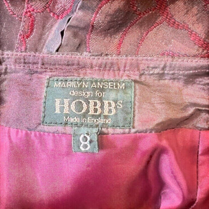 Marilyn Anselm Hobbs Claret Red Vintage Floral Metallic Long Skirt UK 8 US 4 EU 36 - Timelessfashions