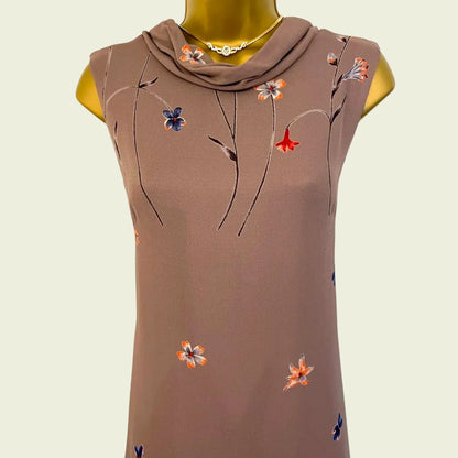 Antonio D'errico Warm Taupe Crepe Long Floral Dress UK 10 US 6 EU 38 IT 42