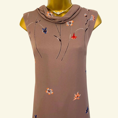Antonio D'errico Warm Taupe Crepe Long Floral Dress UK 10 US 6 EU 38 IT 42 - Timelessfashions