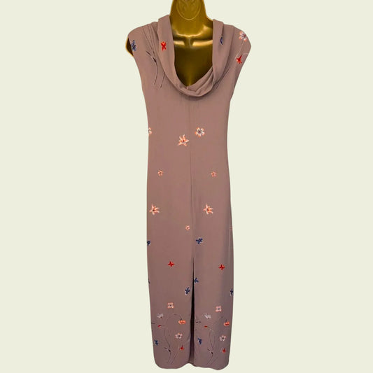 Antonio D'errico Warm Taupe Crepe Long Floral Dress UK 10 US 6 EU 38 IT 42 - Timelessfashions