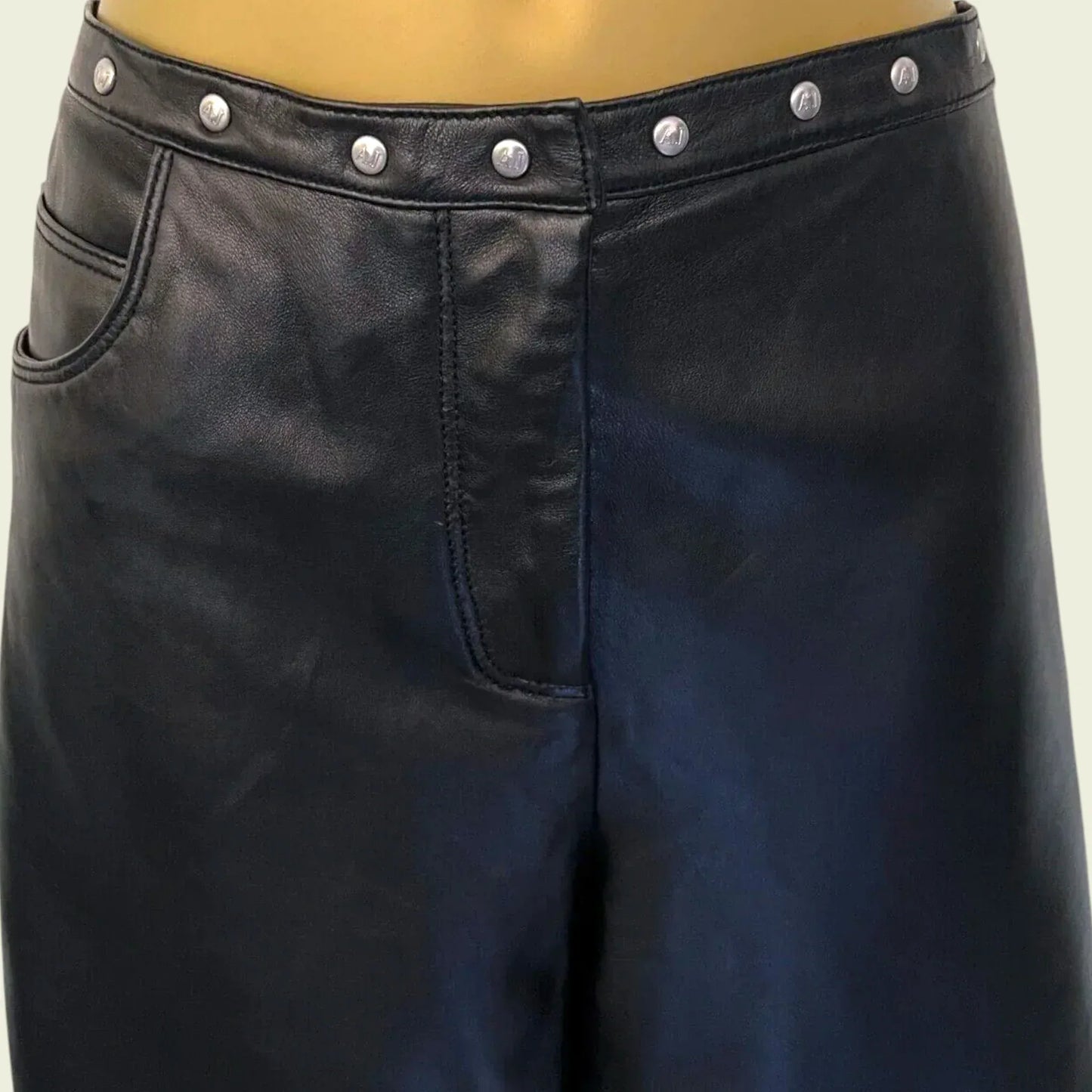 Armani Jeans Womens Black Leather Vintage Trousers UK 14/16 US 10/12 EU 42/44 - Timelessfashions