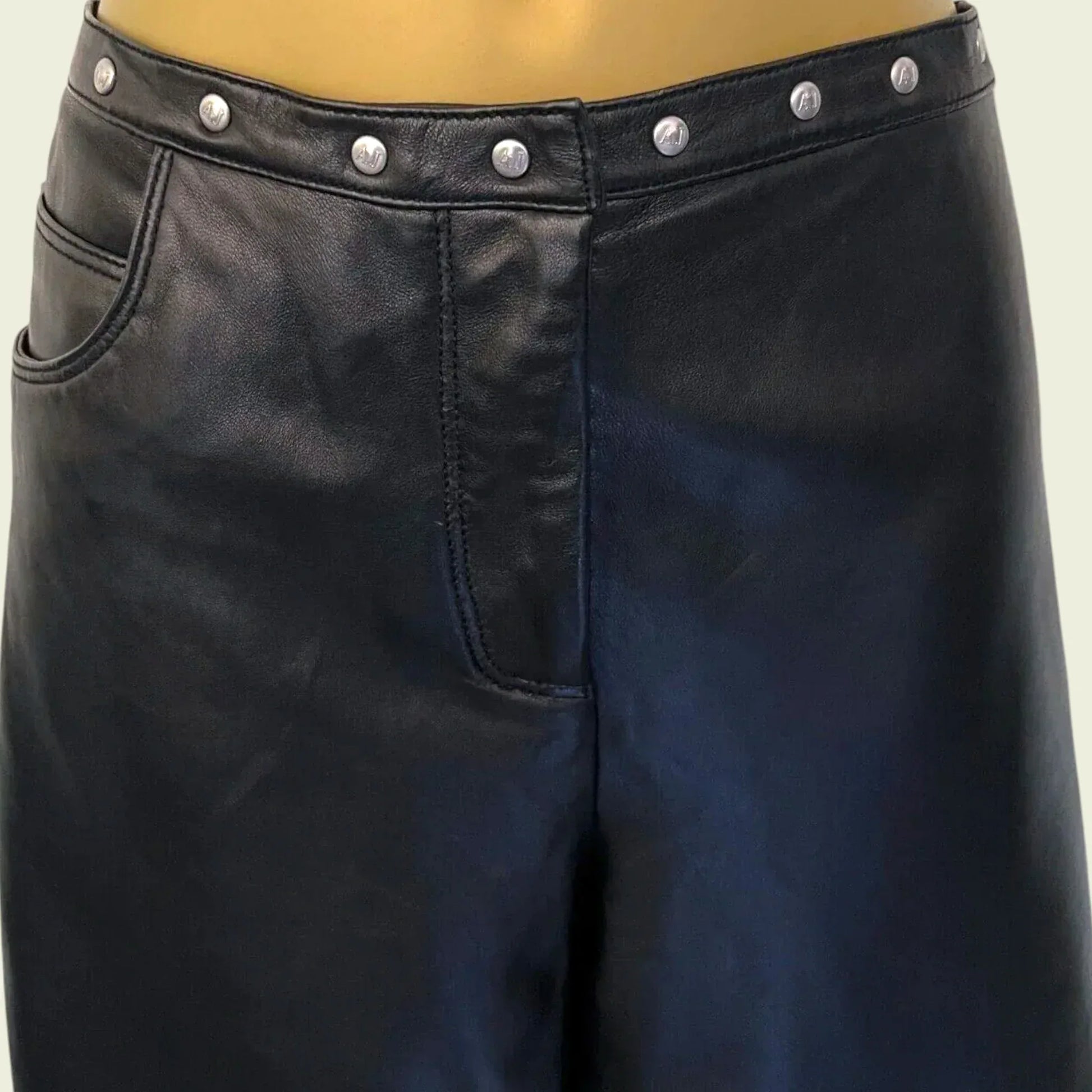 Armani Jeans Womens Black Leather Vintage Trousers UK 14/16 US 10/12 EU 42/44 - Timelessfashions