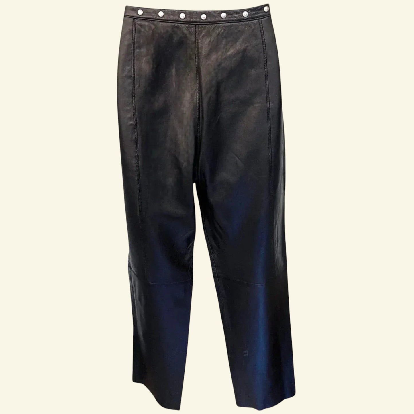 Armani Jeans Womens Black Leather Vintage Trousers UK 14/16 US 10/12 EU 42/44 - Timelessfashions
