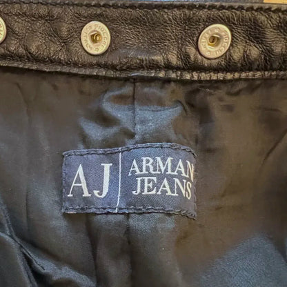 Armani Jeans Womens Black Leather Vintage Trousers UK 14/16 US 10/12 EU 42/44 - Timelessfashions