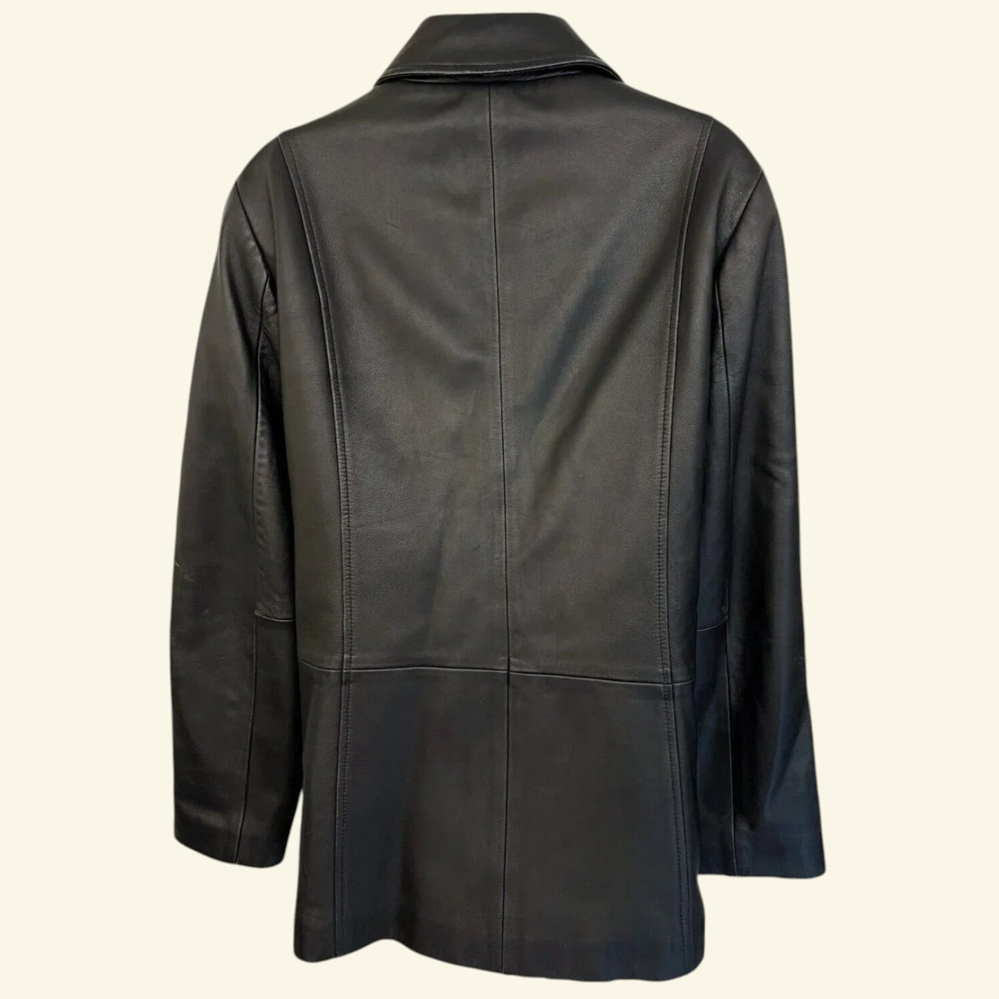 Marks and Spencer Black Vintage Soft Leather Box Jacket UK 14 US 10 EU 42 - Timelessfashions