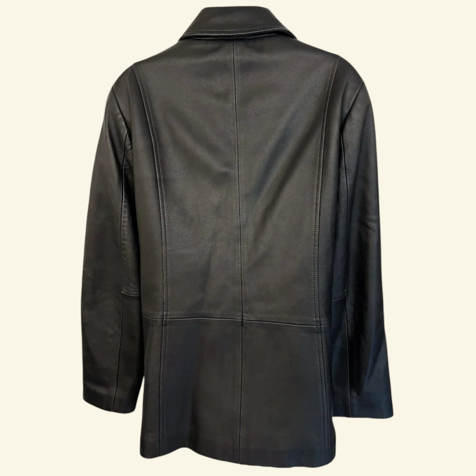 Marks and Spencer Black Vintage Soft Leather Box Jacket UK 14 US 10 EU 42 - Timelessfashions