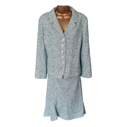 Caroline Charles London Vintage Turquoise & White Suit UK 18 US 14 EU 46 IT 50 Timeless Fashions