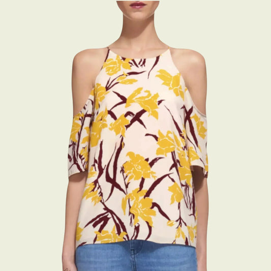 Whistles Multicoloured Lily Cold Shoulder Silk Top, UK 12 US 8 EU 40 - Timelessfashions