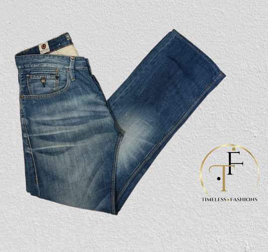 KUYICHI Daniel Men's Blue Regular Fit Straight Leg Faded Denim Jeans. Size W34 Timeless Fashions