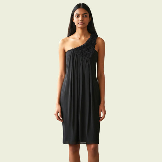 Yigal Azrouel Black One Shoulder Ruffle Drape Dress UK 8 US 4 EU 36 - Timelessfashions