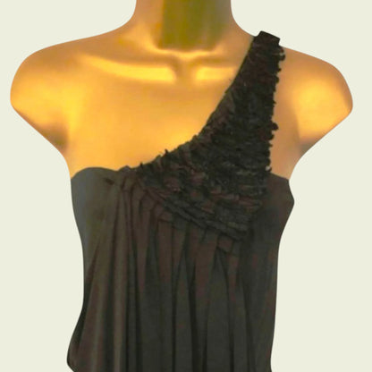 Yigal Azrouel Black One Shoulder Ruffle Drape Dress UK 8 US 4 EU 36 - Timelessfashions