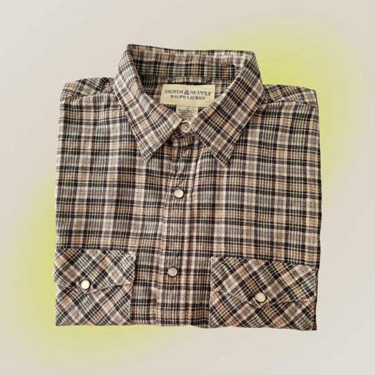 Ralph Lauren's Denim & Supply Men's Brown Check Short Sleeve Shirt UK S Timeless Fashions