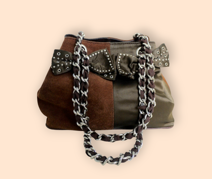 Beverly Feldman for Russell & Bromley Vintage Brown Suede & Satin Handbag Timeless Fashions