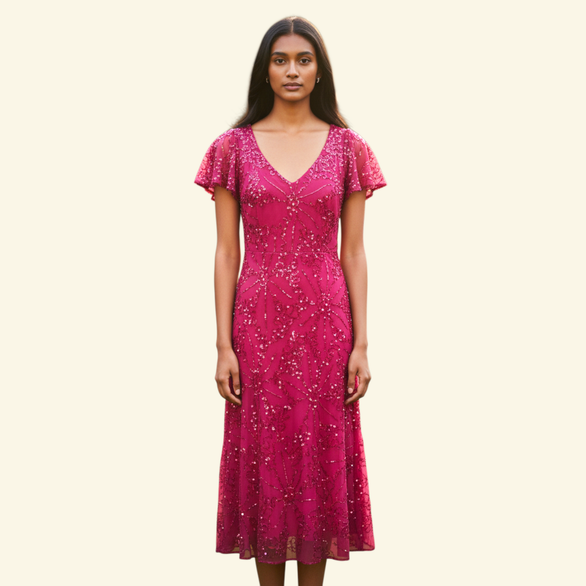 Joanna Hope Raspberry Sequinned Beaded Dress UK 18 US 14 EU 46