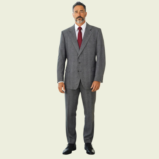 Italian Tailored Grey Mens Two Piece Suit In Prince of Wales Check XL - Timelessfashions