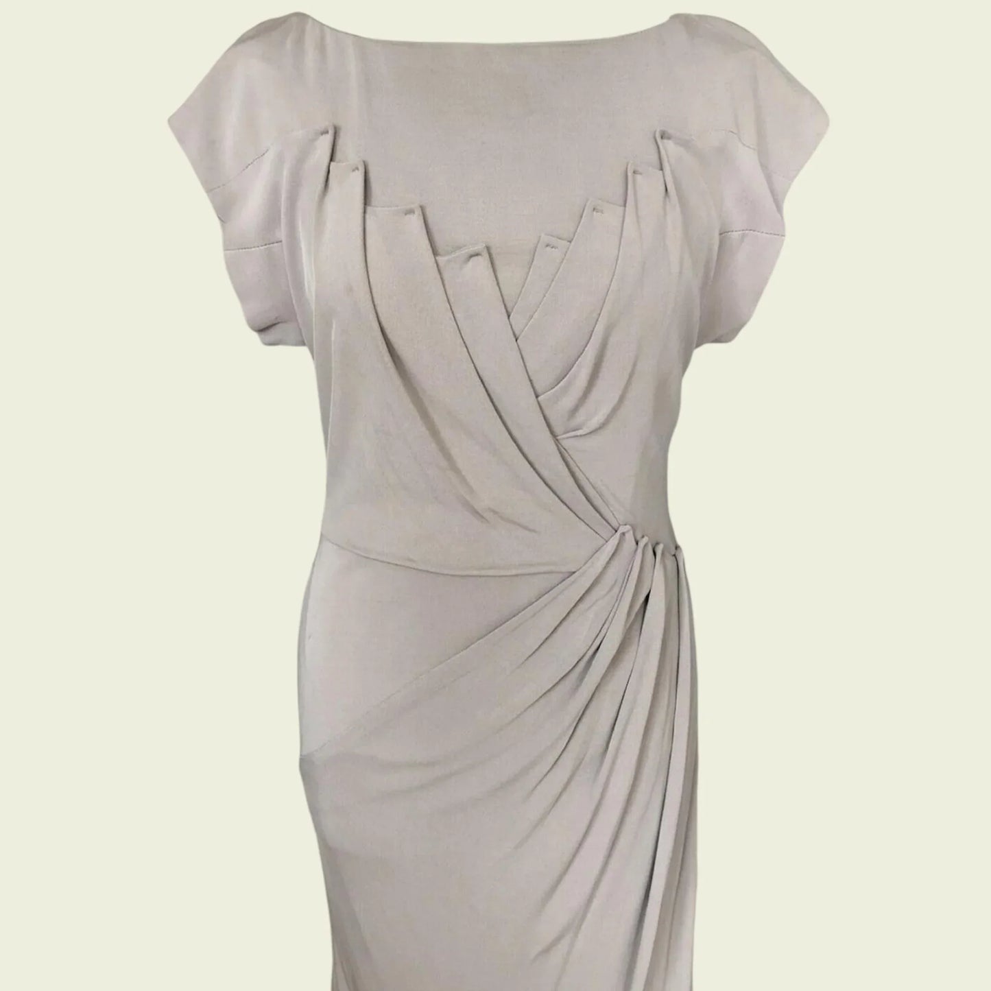 Karen Millen Taupe Jersey Folded Stretch Mini Dress UK 12 US 8 EU 40 - Timelessfashions