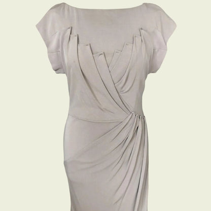 Karen Millen Taupe Jersey Folded Stretch Mini Dress UK 12 US 8 EU 40 - Timelessfashions