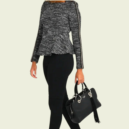 Guess Black & White Chain Detail Peplum Top UK 6 US 2 EU 34 - Timelessfashions