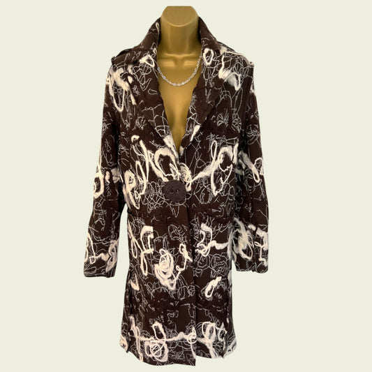 James Lakeland Ladies Brown & Cream Lagenlook Style Coat UK 14 US 10 EU 42 IT 46