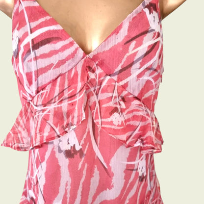 All Saints Enya Kazuno Pink And Cream Ruffled Dress UK 10 US 6 EU 38 - Timelessfashions