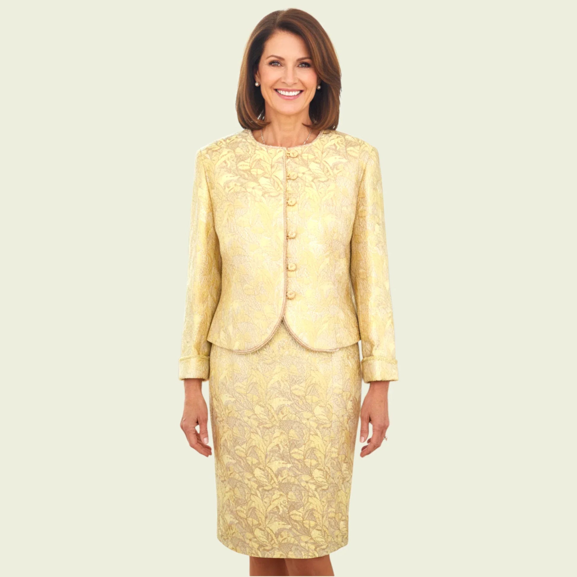 Caroline Charles Gold Jacquard Dress And Jacket UK 18 US 14 EU 46 - Timelessfashions
