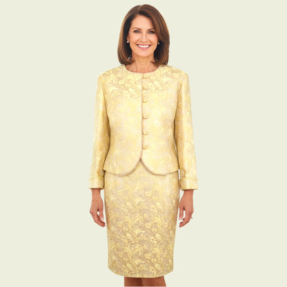 Caroline Charles Gold Jacquard Dress And Jacket UK 18 US 14 EU 46 - Timelessfashions