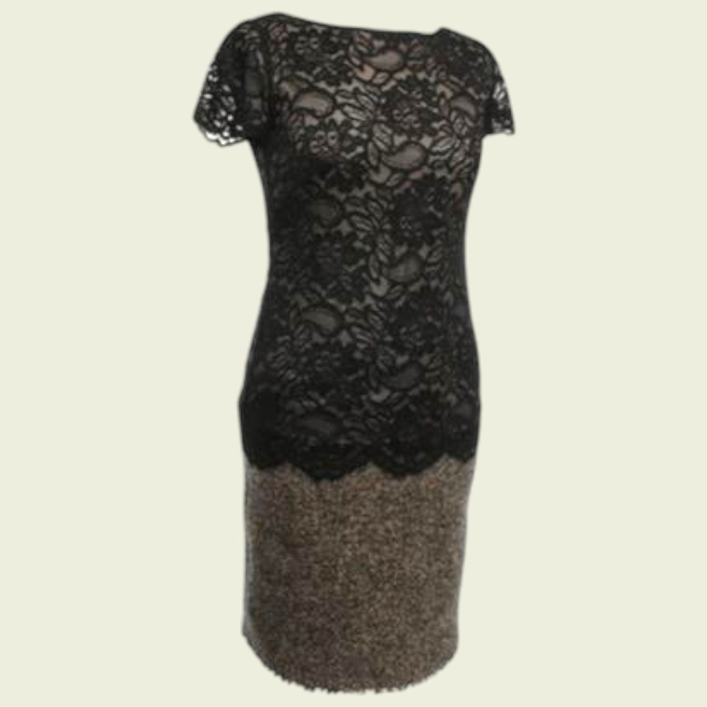 Black lace dress on a beige background