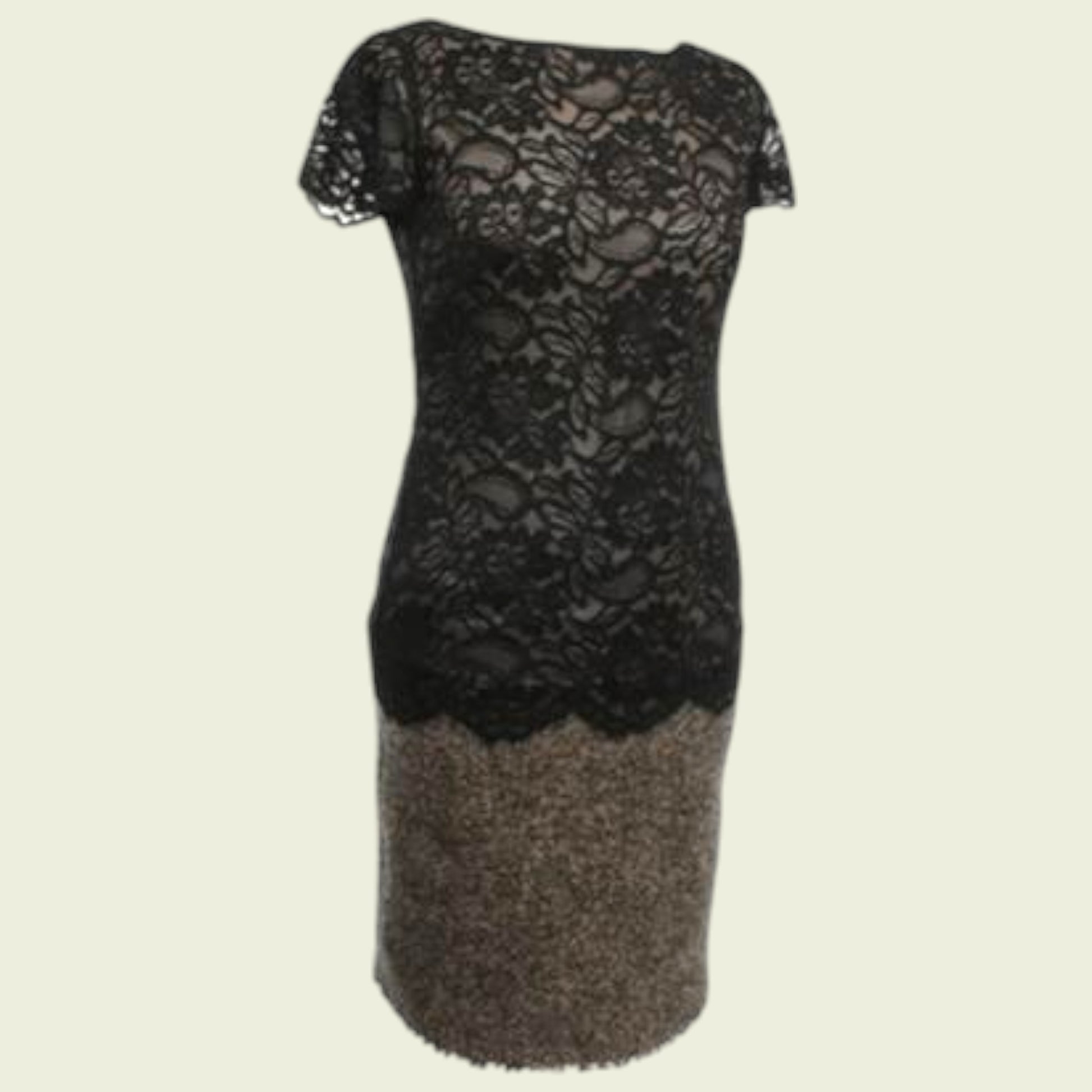 Black lace dress on a beige background
